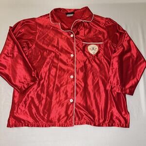 American Girl Red Satin Pajama Top with Candy Cane Patch Women's Size Large